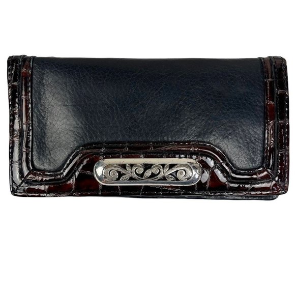 Brighton Handbags - Brighton Womens Wallet Black Crocodile Embossed Folding Snap Leather Vintage
